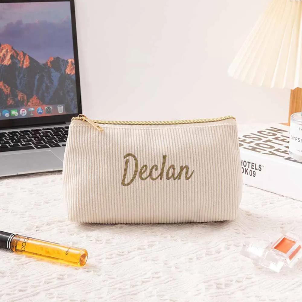 Customized High-capacity WomenMakeup Bag With Any Name, Multifunctional Corduroy Portable Storage Bag, Learning Stationery Bag