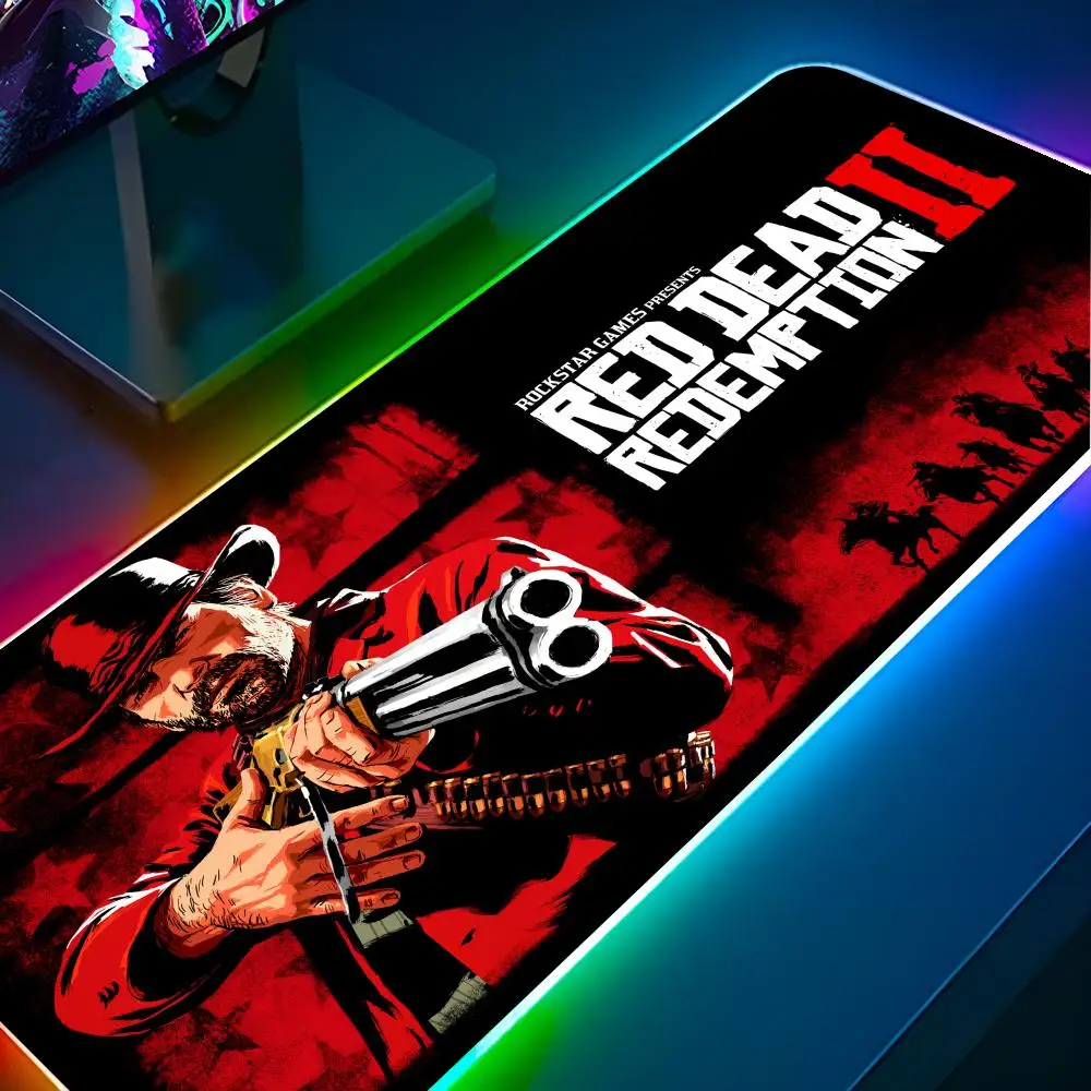 Games Red D-Dead R-Redemption 2 Mouse Pad RGB Backlit Mouse Pad Laptop Mouse Pad Laptop Gamer Computer Desk Gaming Accessories