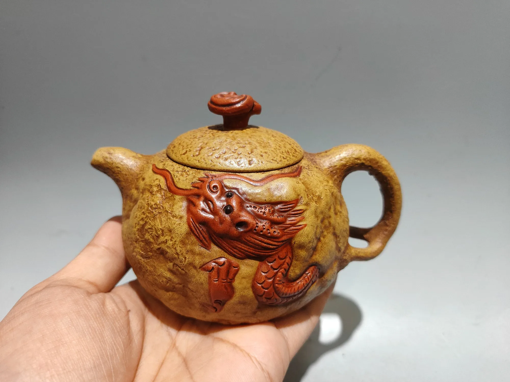 Purple Clay Pot 2 Dragon Beam Pot Landscape pattern Three legged pot Kettle Teapot Pot Tea