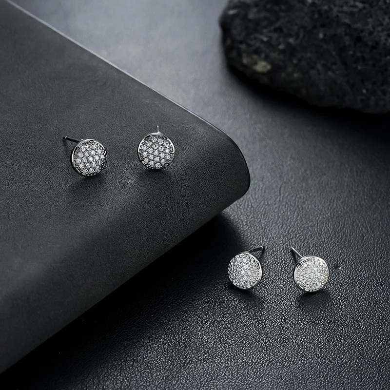 Full Paved Round CZ Cluster Stainless Steel Stud Earrings Sparkling Crystal Minimalist Hypoallergenic Daily Piercing Earrings