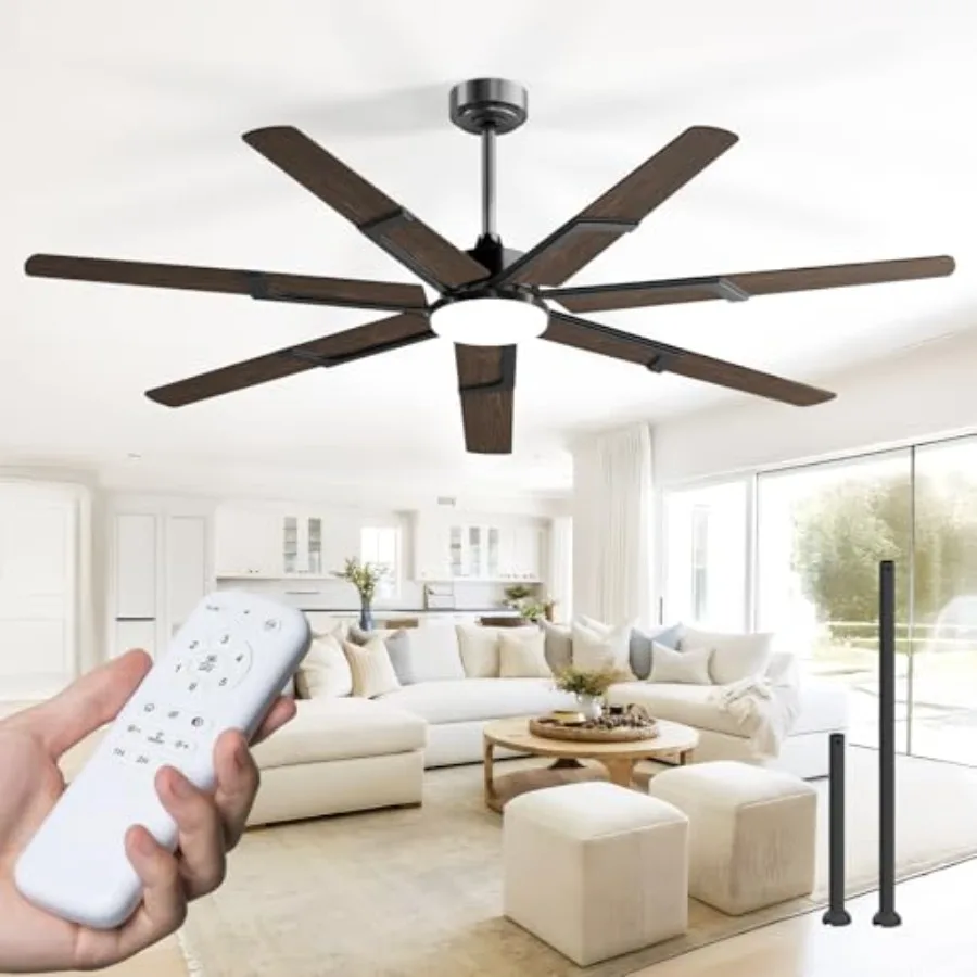 

Ceiling Fans with Lights, 66 inch Walnut Indoor/Outdoor Ceiling Fan with Remote, 6-Speed Reversible DC Motor, 3CCT Dimmable Lig