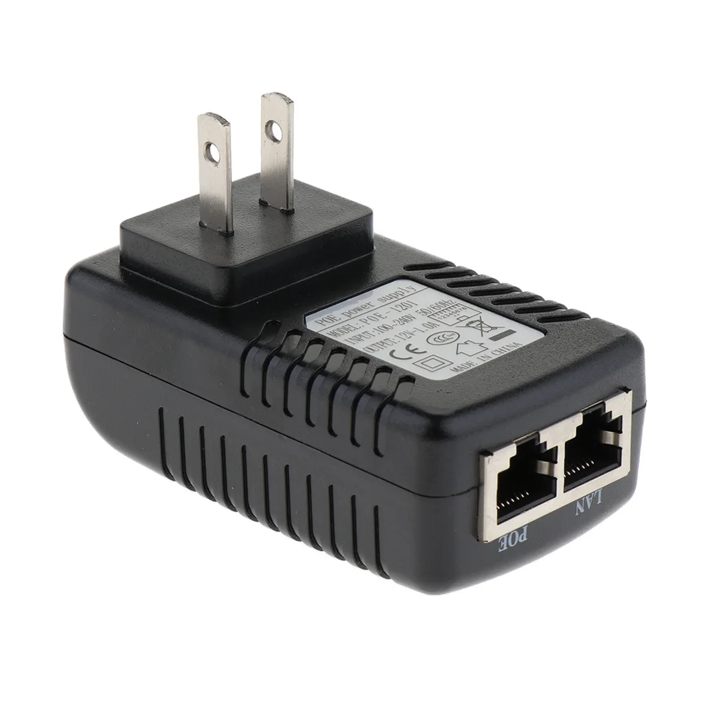 Adaptor dinding catu daya injektor POE 12V1A IEEE 802.3af untuk kamera IP