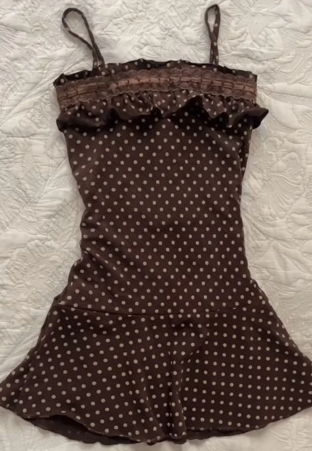 Vestido ajustado estético Harajuku Y2K, falda de lunares para mujer, vestido elegante de doncella, moda clásica, vestido veraniego coreano emo