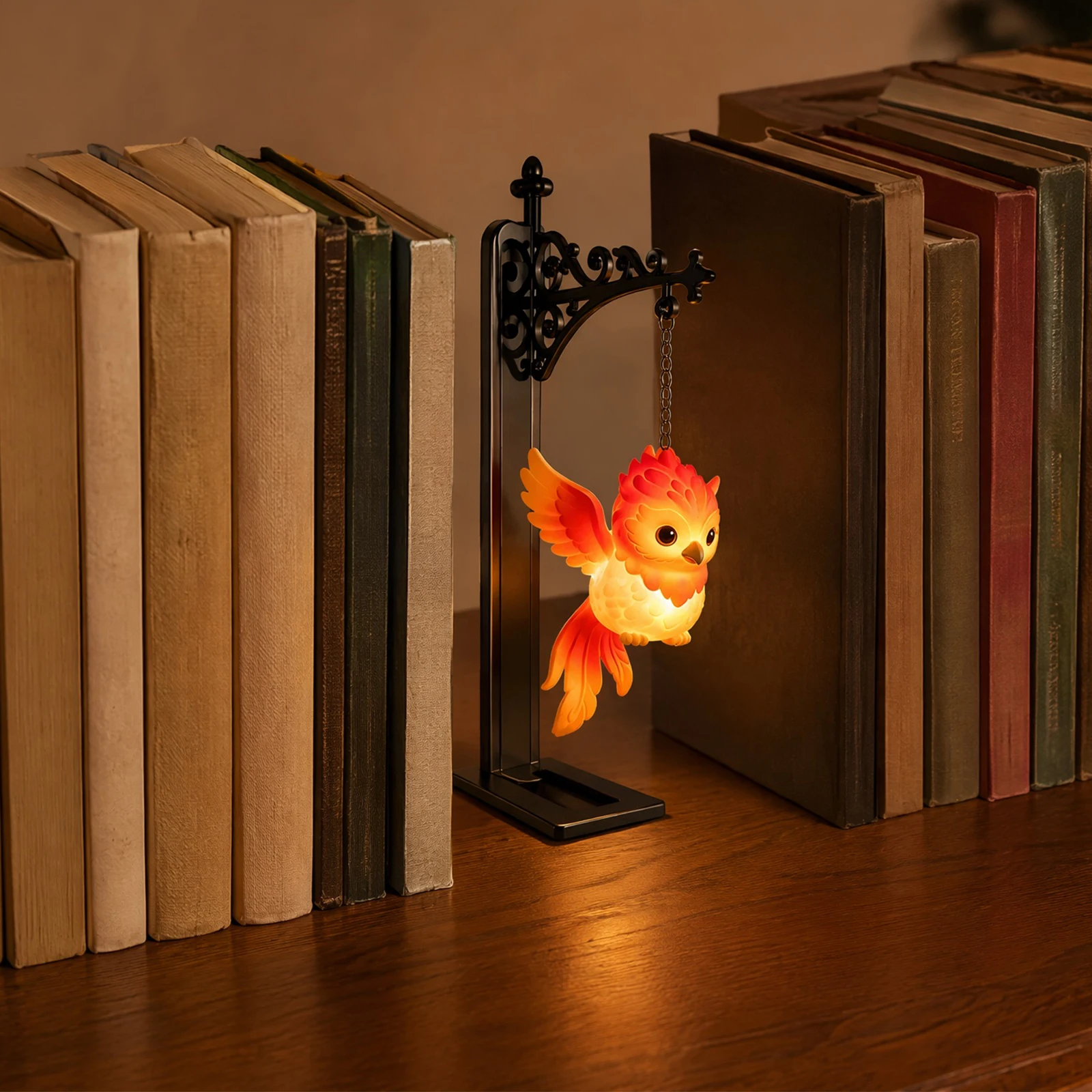 Iron Metal Bookend Lamp Glowing Owl Shelf Organizer Vintage Decor Figurine for Home Library Reading Room Office Bookshelf Gift