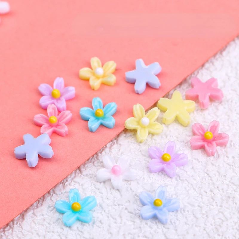 Części do paznokci kwiaty figurki do Manicure stokrotka 3d akcesoria do paznokcie sztuka 7mm pięć płatków kwiatów do dekoracji etui na telefon