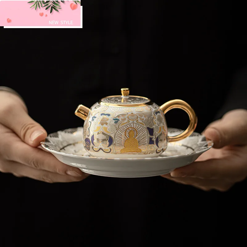 

135 мл Майстер ручной работы Тханка Дуньхуан Белый Позолоченный Серебряный Чайник Ретро Горшок Чайник Китайские Чайные Услуги Украшения Подарок