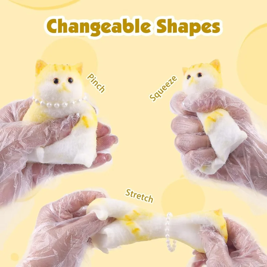 Anboor Small Cat Squishies Toy Soft Golden Shaded Cat Squeeze Stress Relief Toys with Necklace Cute Realistic Animal Sensory Fi