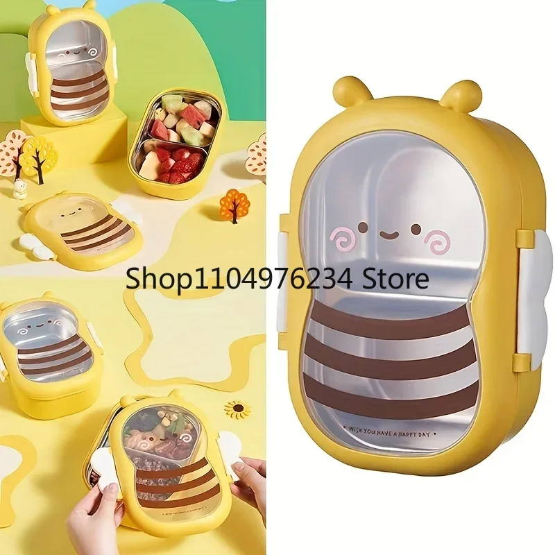 

Портативный ланч-бокс из нержавеющей стали в форме милой пчелы, герметичный ящик для бенто с двойным отделением для кемпинга и пикника на открытом воздухе