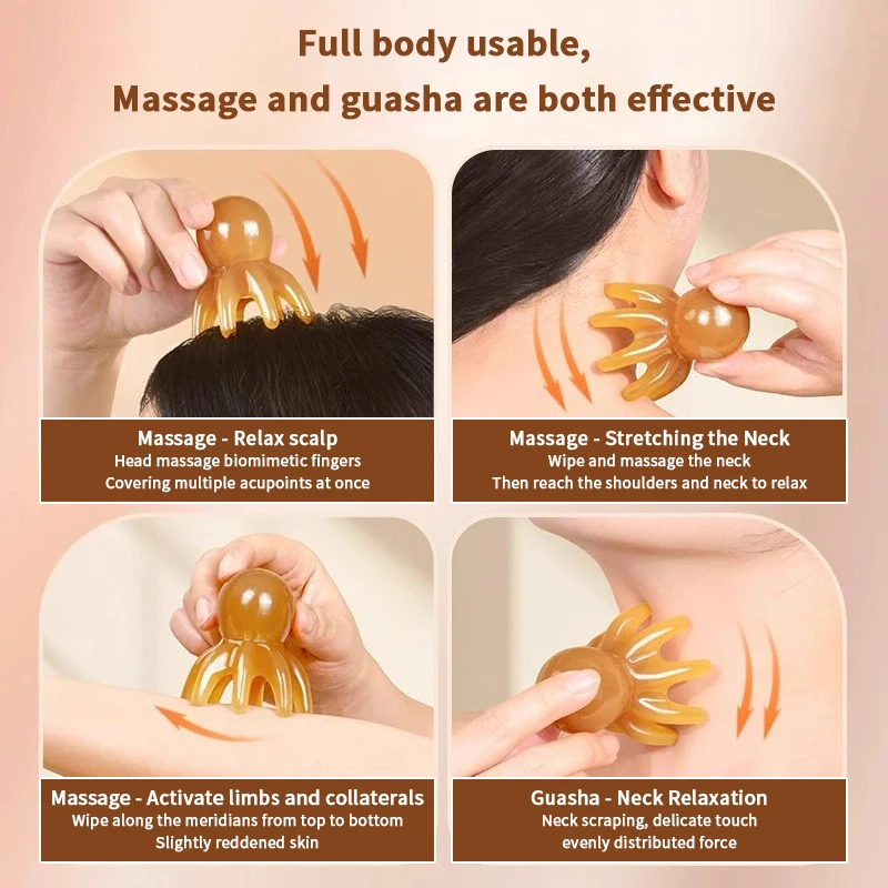 Resina em forma de polvo cabeça meridiano acuponto massagem pente dente largo couro cabeludo pente volta pescoço e costas manual ferramentas massagem profunda