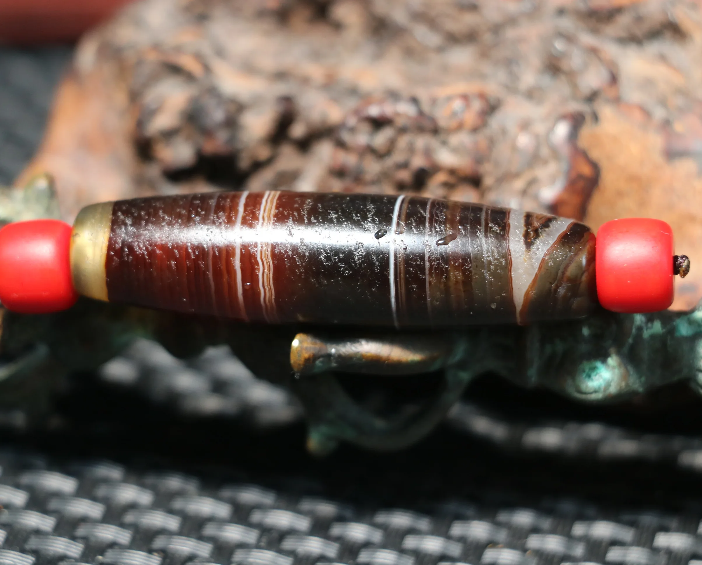 5A Ultra Energy Tibetan Old Oily Agate Natural Silkworm Lines Be Rich Totem DZi Bead Pendant Amulet Talisman Timestown Treasure