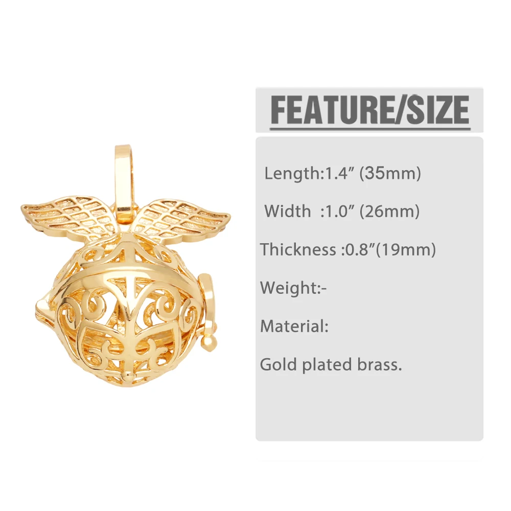 OCESRIO Angel Harmony Ball Necklace Pendant for Pregnancy Copper Gold Plated Wishing Ball Gifts Chime Bola Wholesale pdtb117