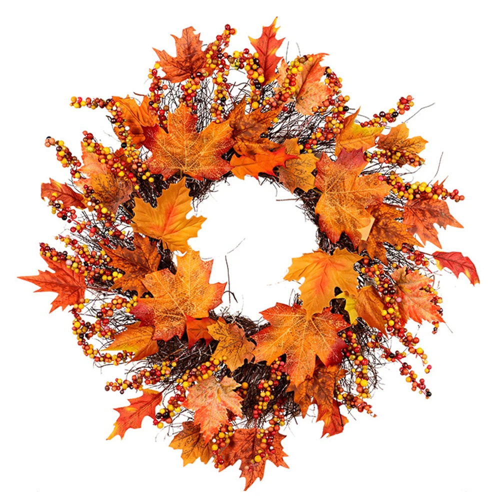 

Artificial Maple Leaf Wreath Door Hanging Vine Ornament Autumn Harvest Thanksgiving Halloween Decor Supplies