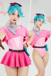 Mobbunny Anime Cosplay CostumeLingerie Set Pink Bodysuit and Crop Top with Mini Skirt and Waist Bag Cosplay Costume