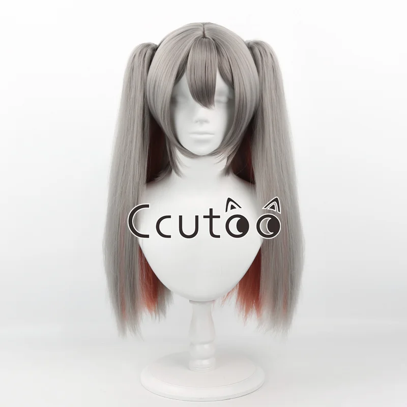 Judy Hopps Cosplay Wig Grey Pink Mixed Synthetic Hair Movie Anime Cos Wig Halloween Party Play Role Double Chip Ponytails