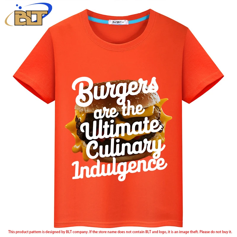 Burgers are the ultimate culinary indulgence Kids T-Shirt summer children's short-sleeved casual tops for boys and girls