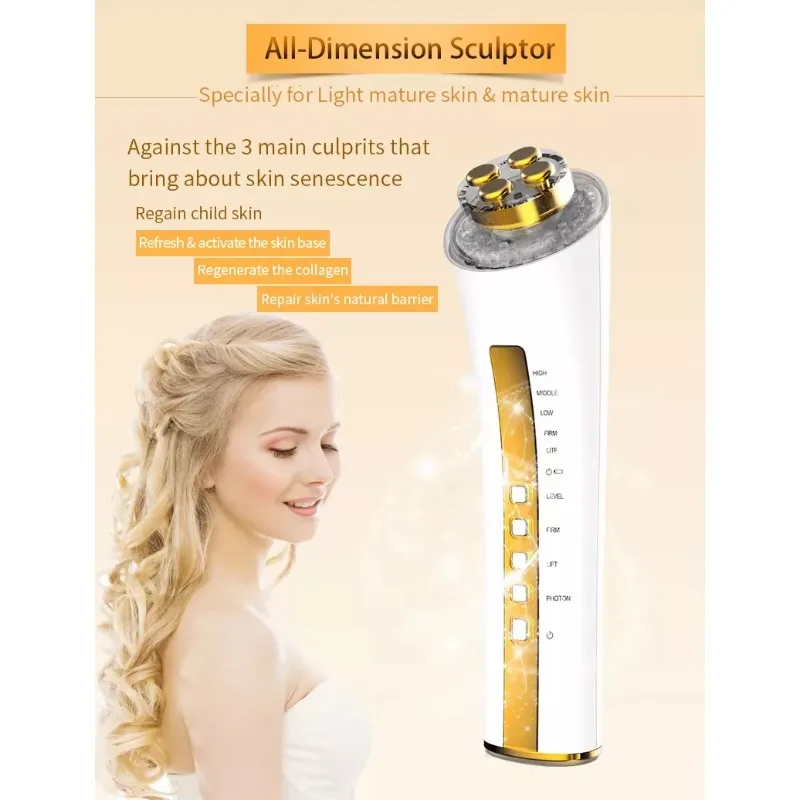 Rechargeable RF Facial Beauty Device Home Use Face Neck Skin Massage Instrument Skin Tightening Skin Care Beauty Machine