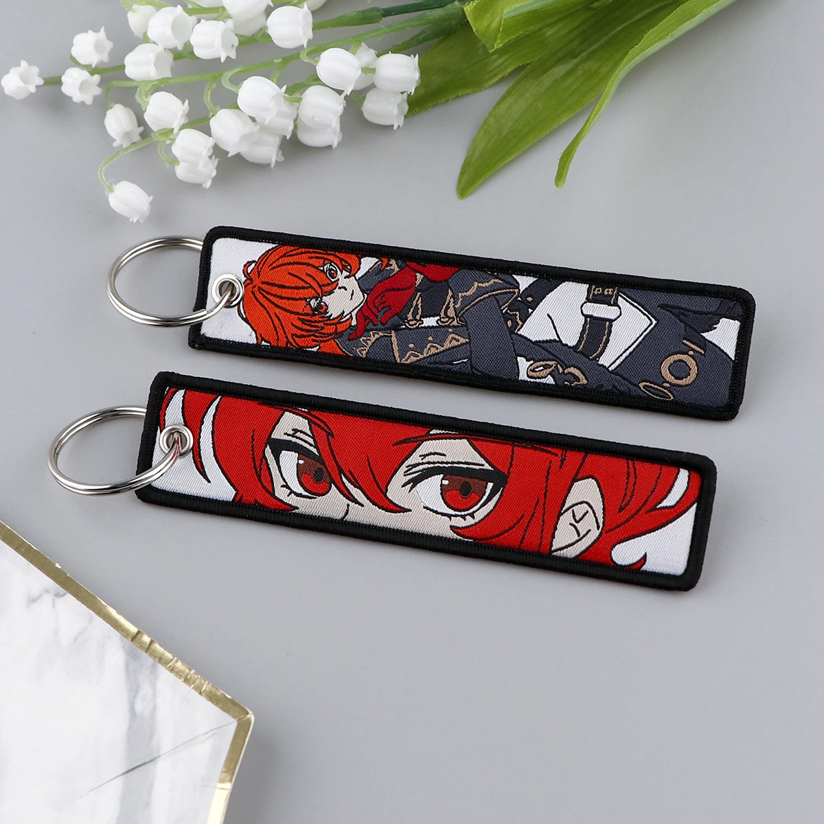 

1pcs Anime Game Embroidery Key Fobs Motorcycles Cars Backpack Chaveiro Key Holders Fashion Key Ring Decorative Gifts