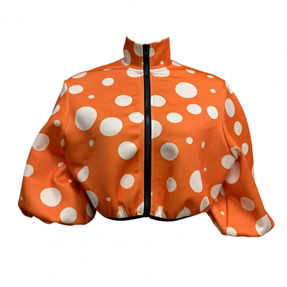 Spring Autumn Jacket Comfortable Spring Jacket Stylish Stand Collar Women's Jacket with Dot Print Zipper Closure for Ladies