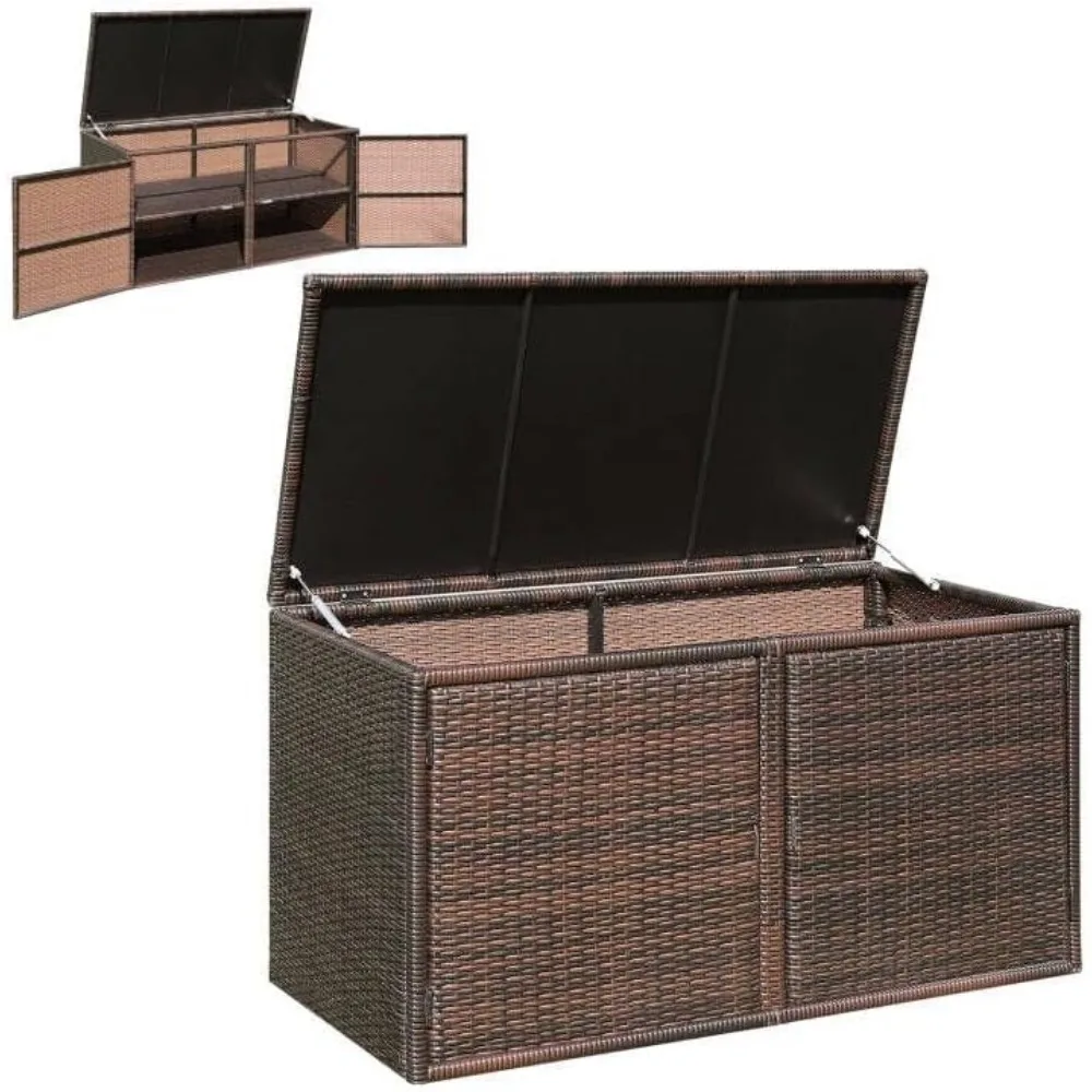 73 Gallon Wicker Storage Box with Separate Shelf, Steel Frame for Outdoor Toys and Tools Organization