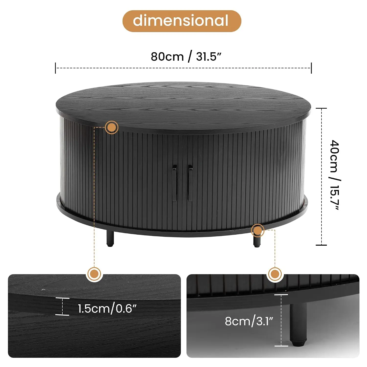 Round Coffee Table with Storage, 31.5