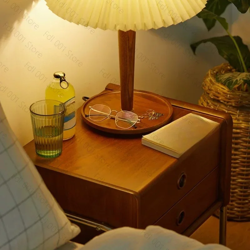 Vintage Minimalist Solid Wood Nightstand Two‑Tier Drawer Storage Cabinet for Bedroom Furniture Application