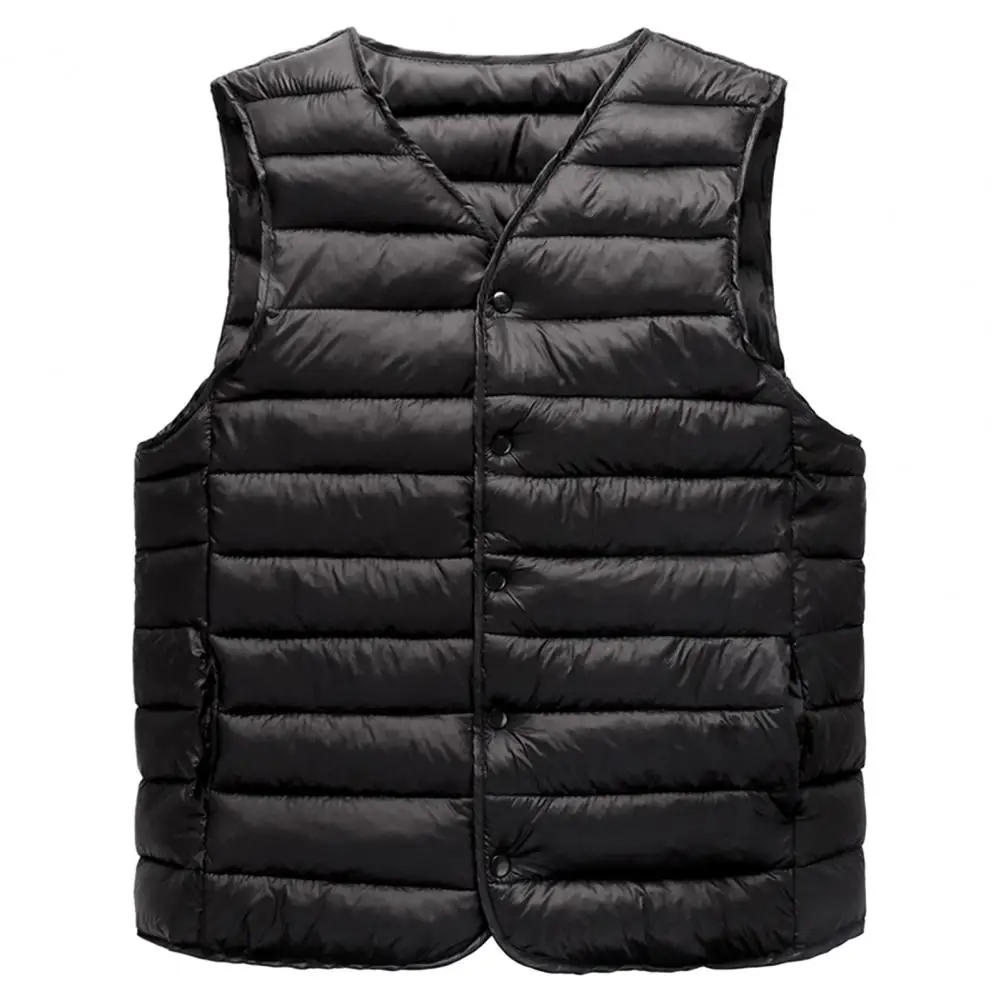 Chaleco acolchado con cuello en V para hombre, chaqueta gruesa y cálida a prueba de viento, cárdigan informal de un solo pecho, Invierno