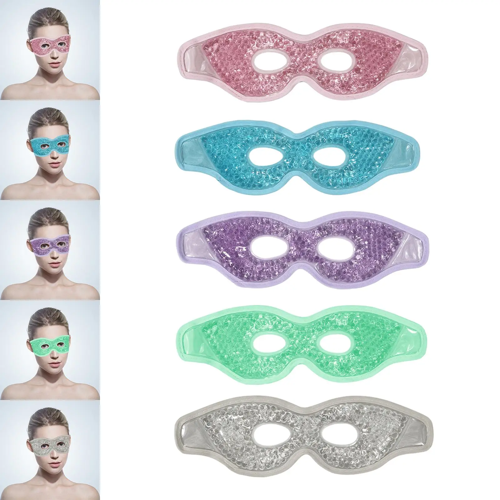 Cold Compress Gel Bead Eye Mask Cooling Eye Pads for Eye Strain Headache Relief Adjustable Sleeping Mask for Women Men