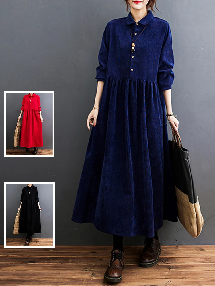 

Slimming Effect Velvet Long Dr Collar irt Dr Large Size Women Faionable Splicing Pure Color Commute Sle Autu...