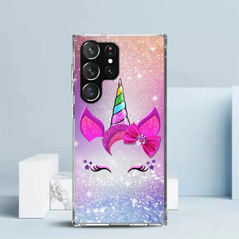 Pink Unicorn Rainbow Phone Case For Samsung Galaxy S22 S23 S24 Ultra S21 S20 FE S10 Plus S10E S9 S8 + S7 Edge Soft TPU Back Cove