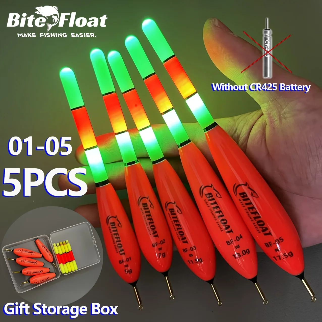 5-teiliges elektronisches Nachtlicht-Set für Angler (ohne Batterie) mit Aufbewahrungsbox, doppelt nutzbar für Weitwürfe und europäischen Karpfenangeln