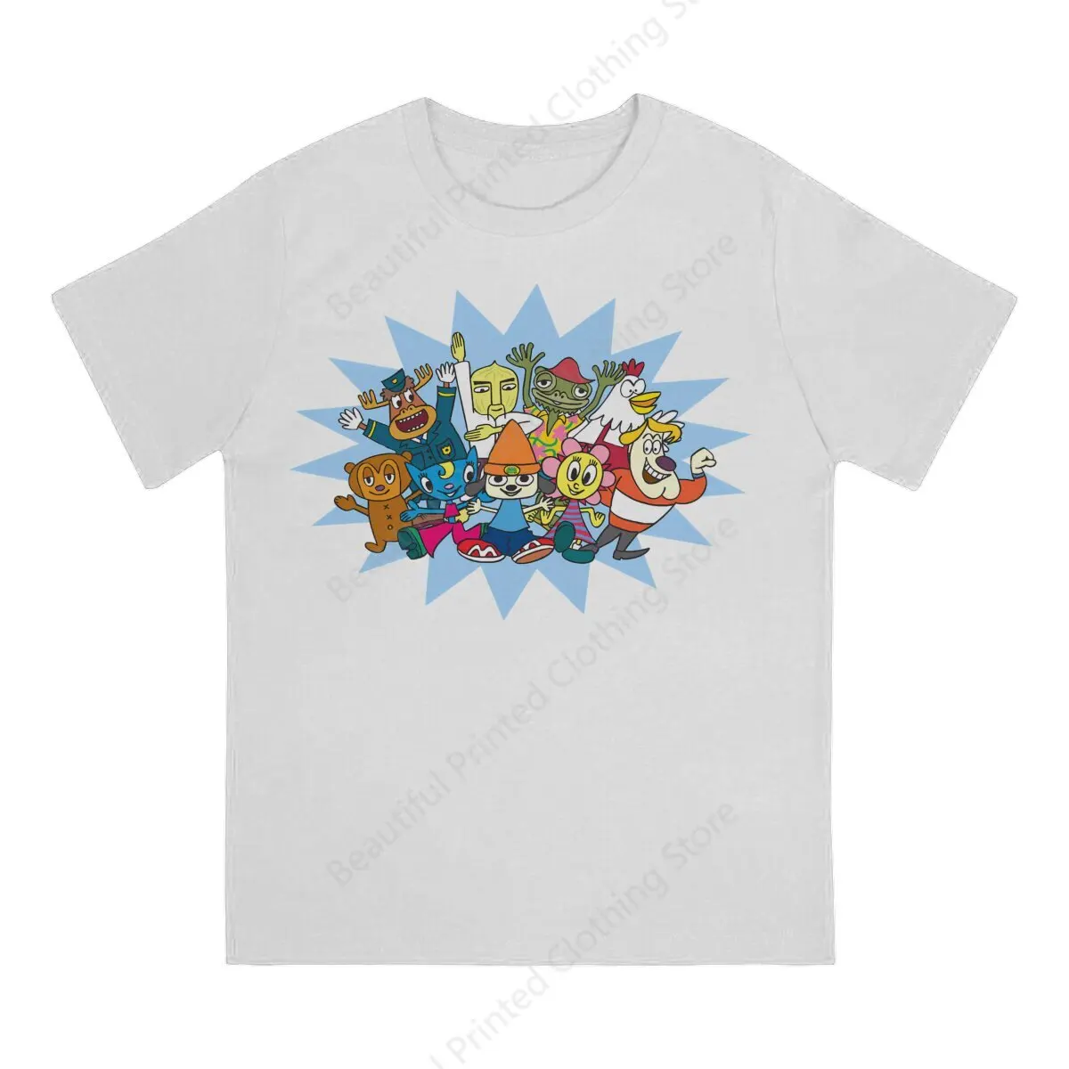 Parappa The Rapper Anime Gang Couple T-Shirt Funny Printing T-ShirtsO-Neck Breathable Tee Cotton Fun Tees