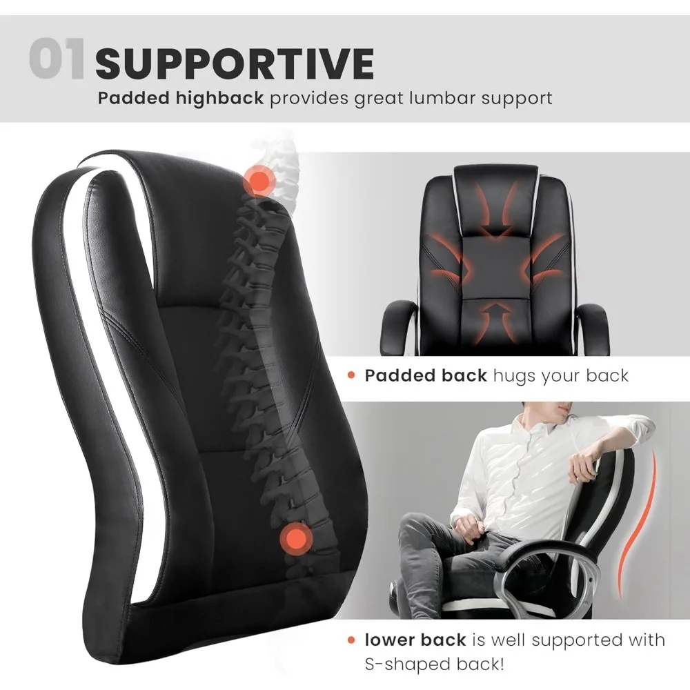 Office Chair Computer Desk Chair Gaming - Ergonomic High Back Cushion Lumbar Support with Wheels Comfortable Black