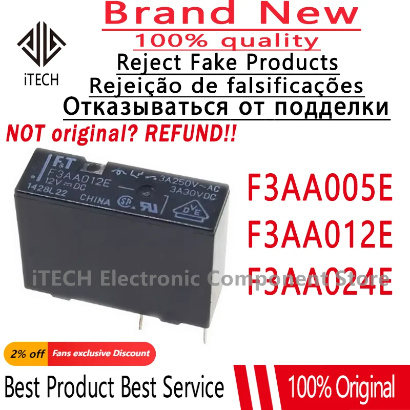 20Pcs/Lot F3AA012E F3AA005E F3AA024E 1 Form A SPST-NO Power Relays F3AA 5V 12V 24V DC 4PIN 5A 100% Original New