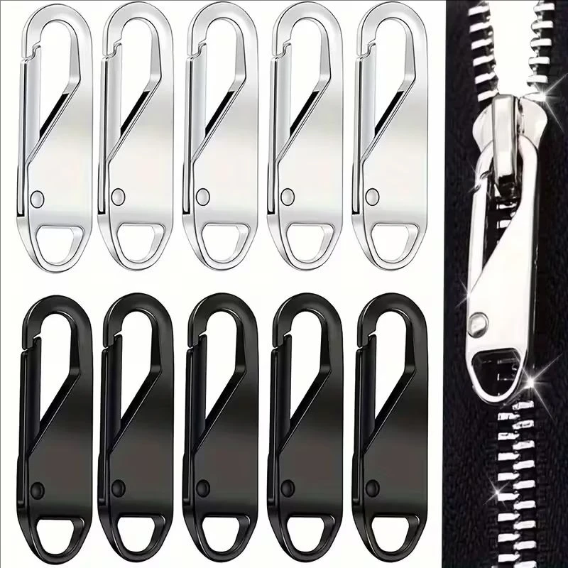 5pcs Zipper Puller Replacement Tabs Detachable Zippers Head Sliders Repair Kit for Suitcases Bags Clothing DIY Sewing Craft