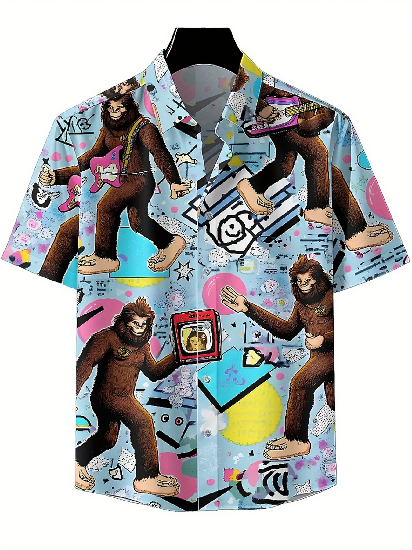 Men's Plus Size Hawaiian Shirts Ancient Hippie Style Sasquatch Music Festival pattern, Unisex Aloha Shirts,New Tops ,streetwear