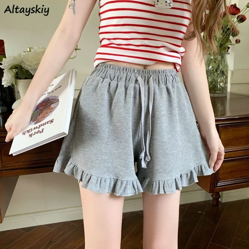 

Shorts Women Girlish Casual Ruffles Design Summer Lovely High Waist New Korean Style Age-reducing Gentle Loose Aesthetic Popular