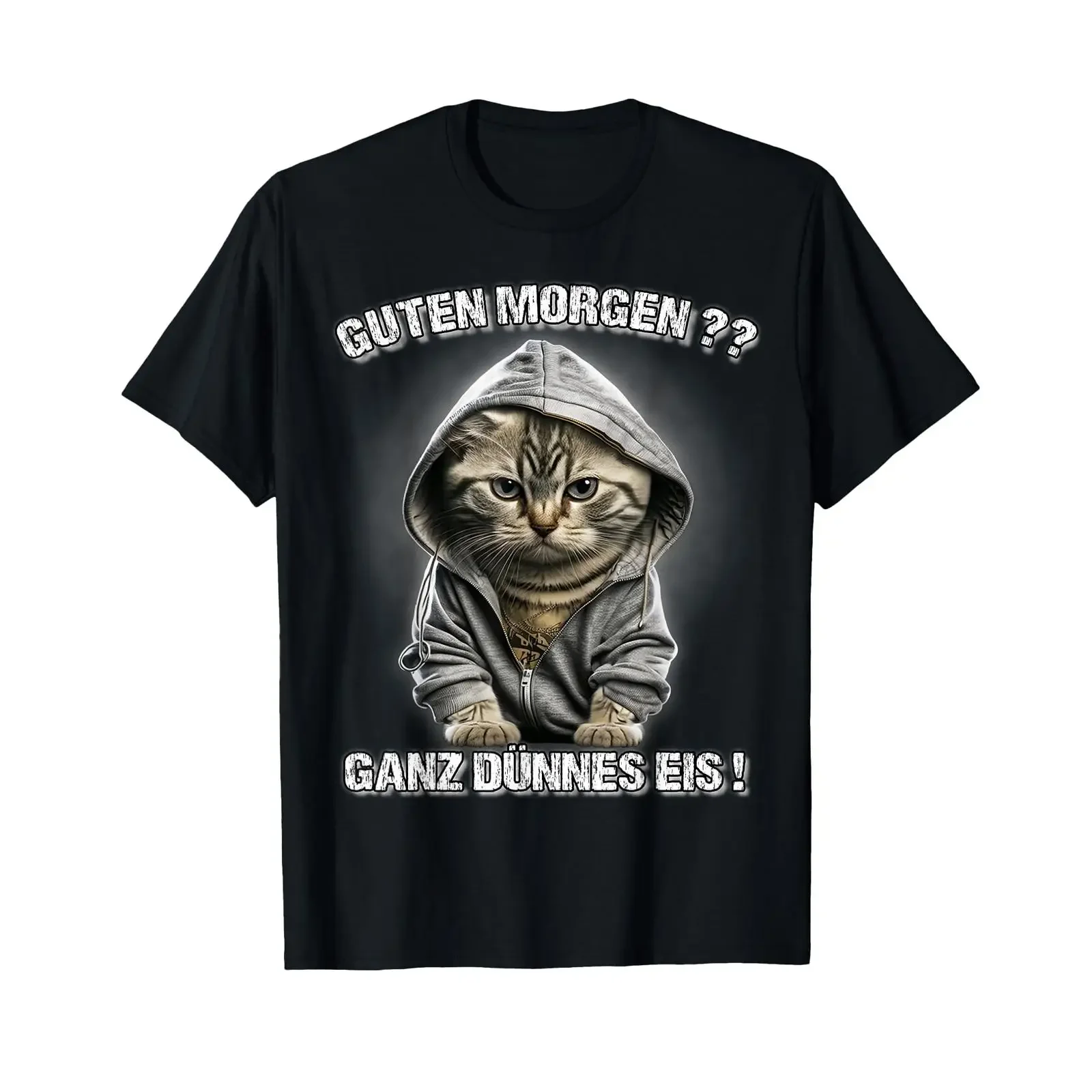 Guten Morgen Ganz Dünnes EIS Lustiges Katzen-Kaffee-T-Shirt Vintage Washed Unisex Streetwear Dehnbare Vielseitige Designerkleidung