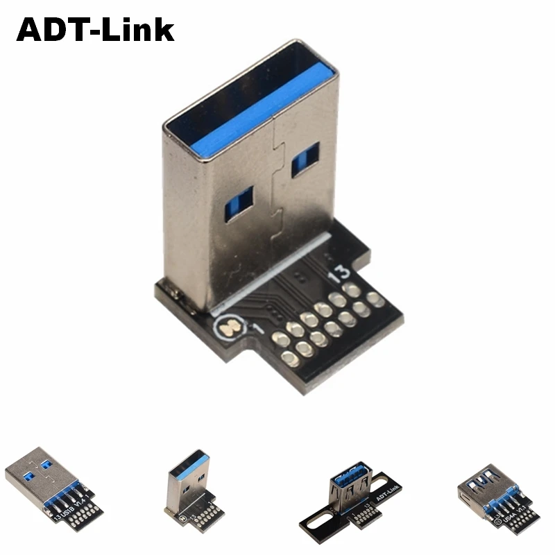 ADT USB A Male USB 2.0 3.0 A Female Connector Right 90 Degree Angled DIP PCB Converter Adapter