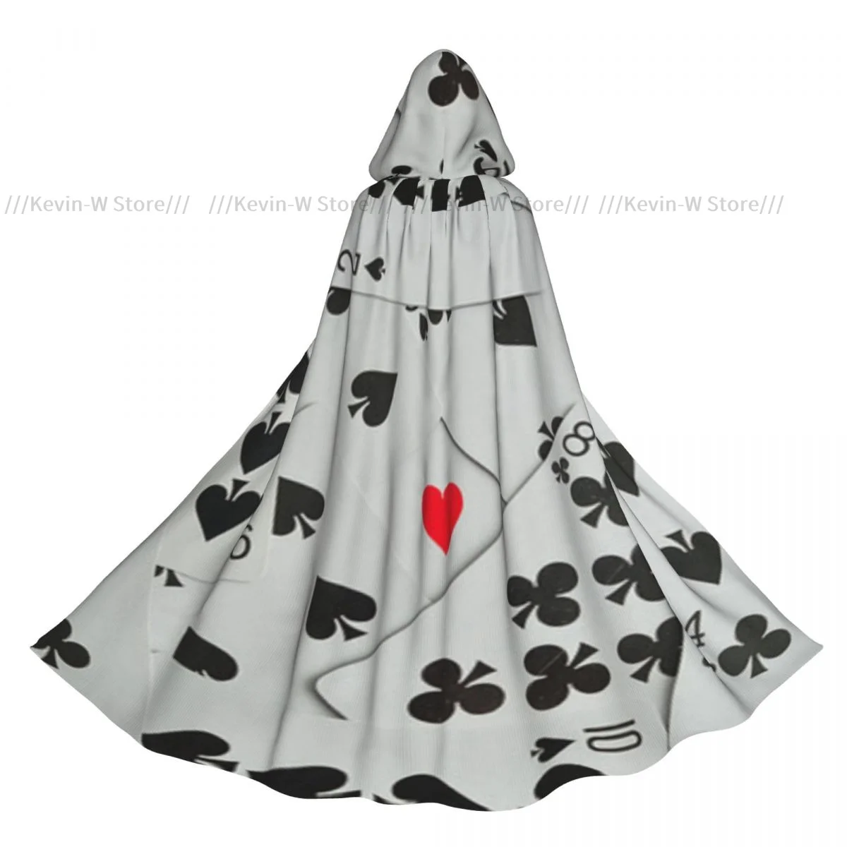 Adult Cloak Cape Hooded Heart In The Middle Of Suits Of Playing Cards Costume Witch Wicca Vampire Elf Purim Carnival Party