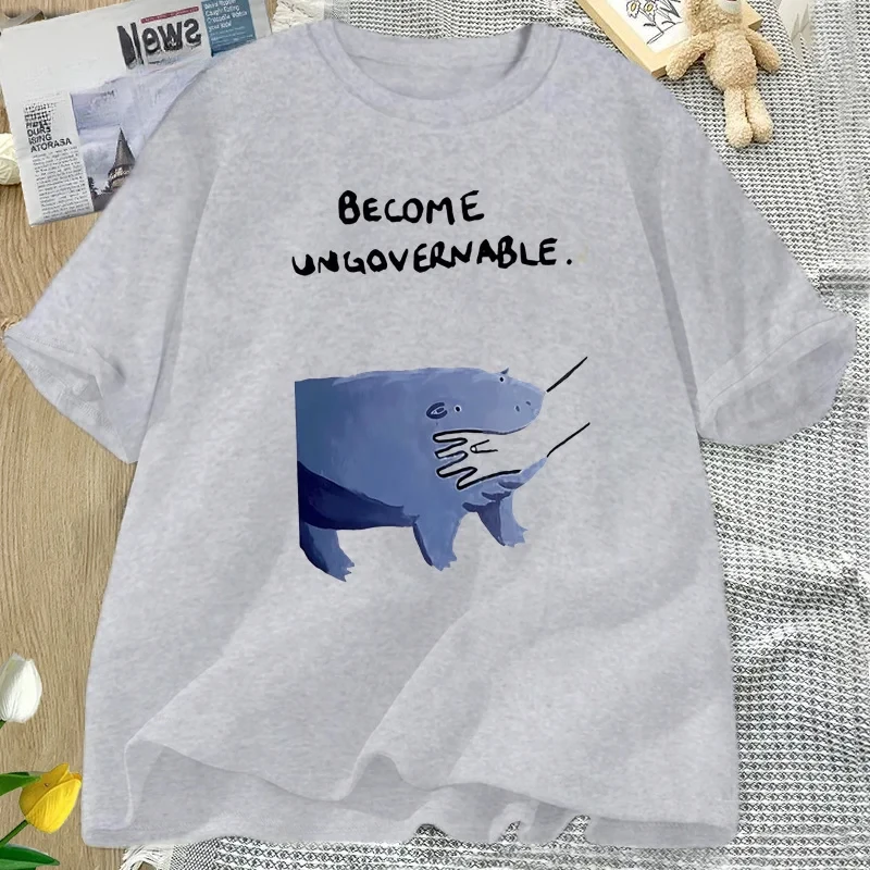 تصبح فرس النهر غير القابل للانفصال تي شيرت مو دنغ تصميم مضحك الحيوان الجرافيك المحملة المتمردين ميمي الفكاهة تي شيرت قصير الأكمام