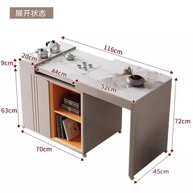 

Выдвижной чайный столик из каменной плиты, многофункциональная тележка для чая, небольшая передвижная гостиная, балкон, современный свет, роскошь