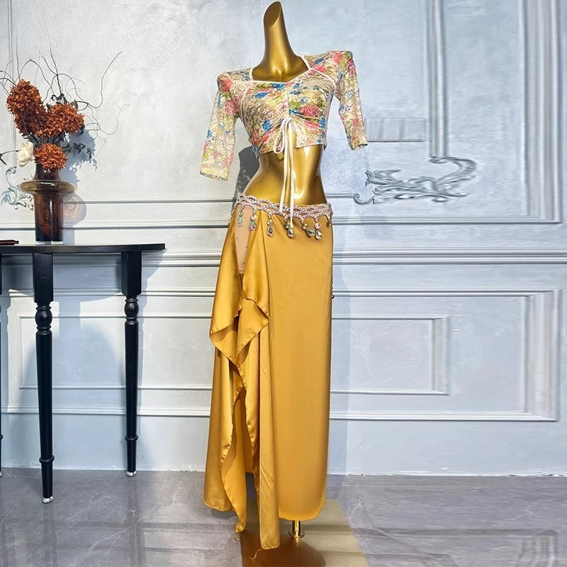 맞춤형 밸리 댄스 의상 공연 연습 드레스 여성 2025 새로운 오리엔탈 댄스 연습 탑 스커트 WZY172