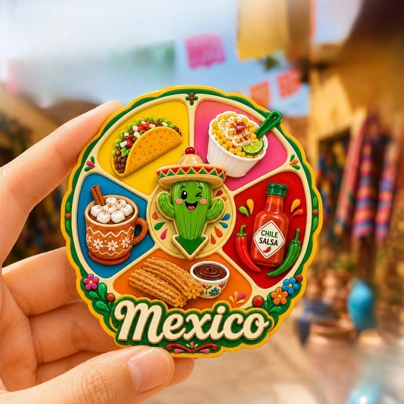 Mexico Cactus Compass Fridge Magnet - Whimsical 3D Desert Souvenir Unique North American Gift for Travel & Boho Decor