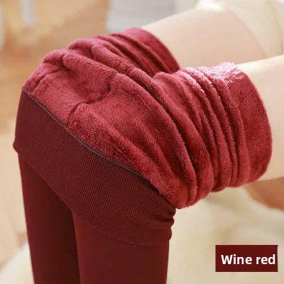 Women's High-Waist Fleece-Lined Thickened Fishbone Patterned Leggings Slimming Long Pants Autumn Winter Fashion plus Size