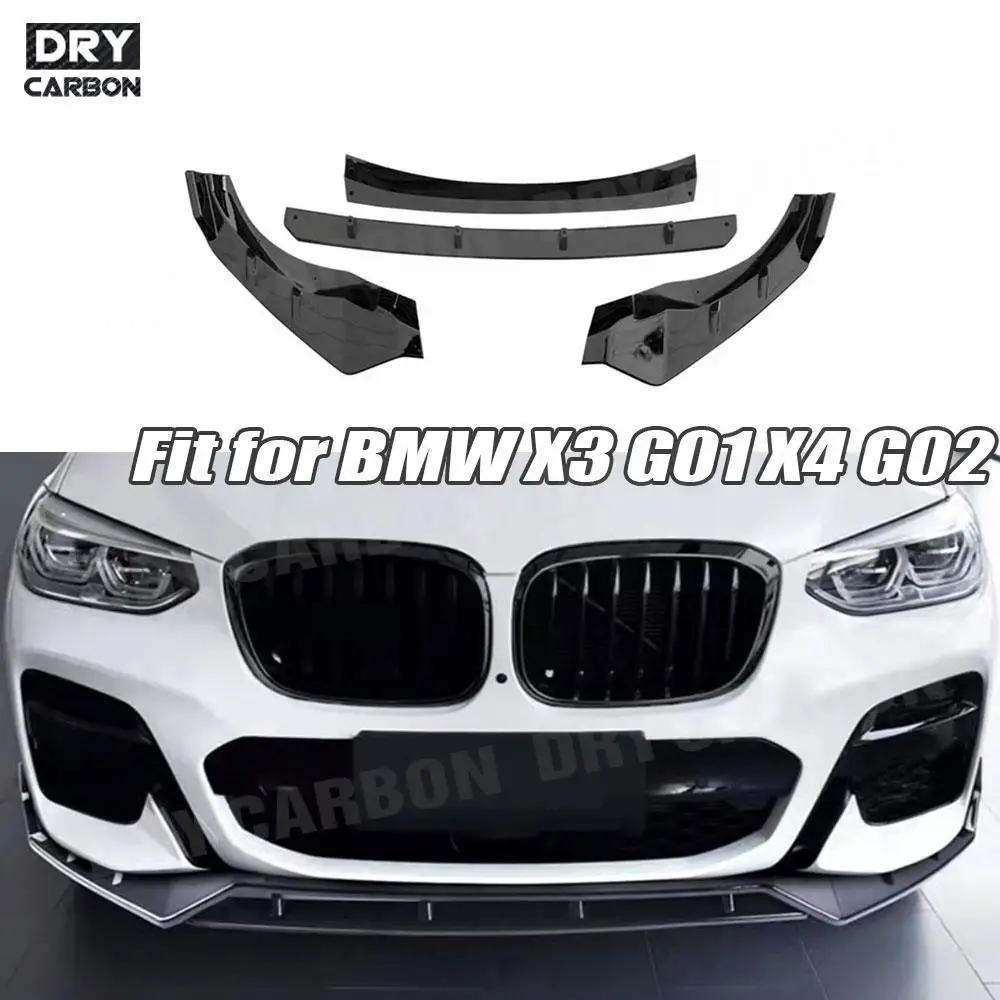 

Car Front Bumper Lip Chin Spoiler For BMW X3 G01 X4 G02 M Sport 2019 2020 2021 4Pcs/Set Gloss Black Front Lip Bodykits