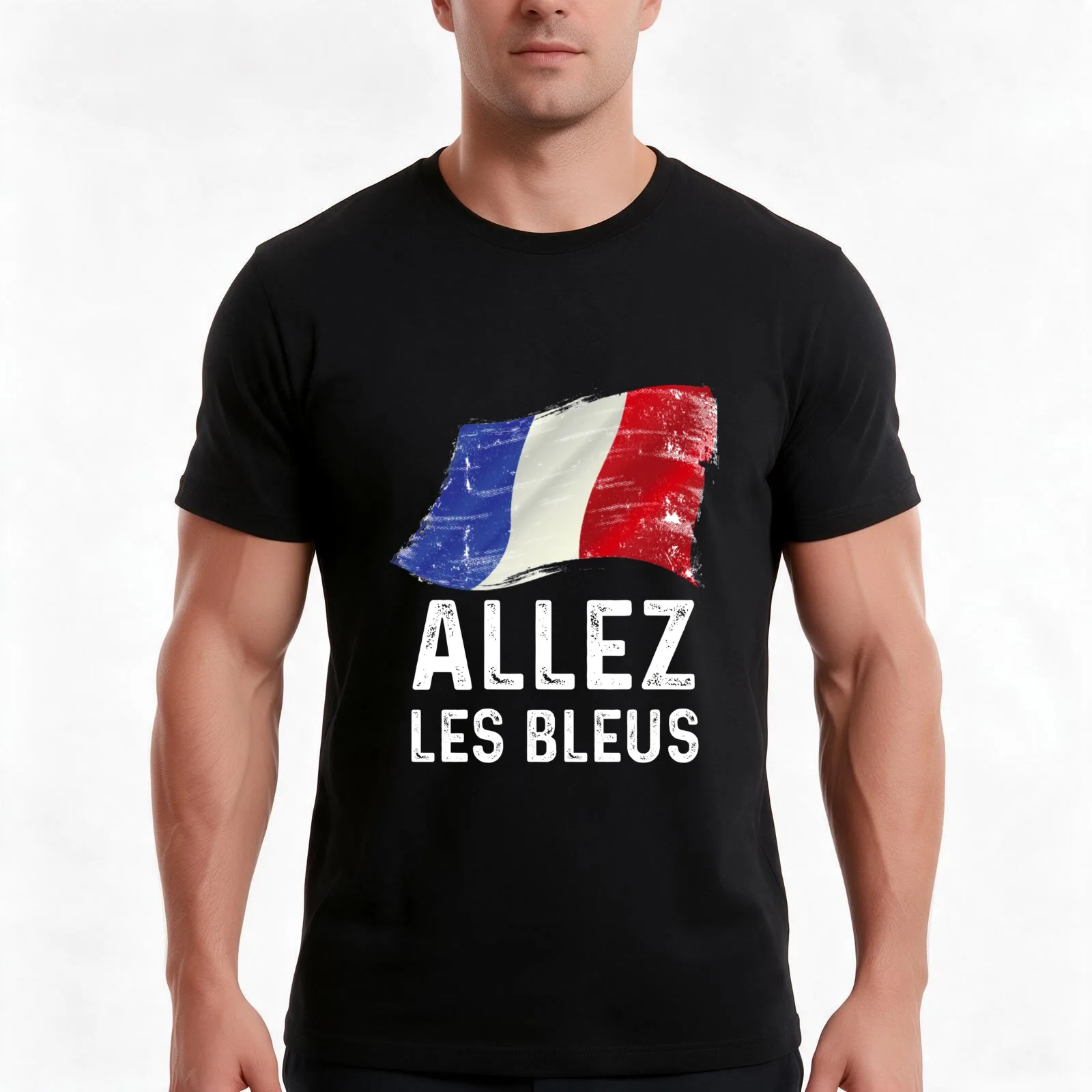 Allez Les Bleus T-Shirt, Summer Casual Cotton Tee, Oversized Streetwear Tops, Vintage Graphic Print, Loose Fit Short Sleeve