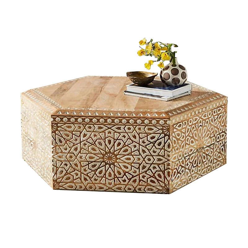 Solid Wood Carving Retro Coffee Table Round Square Whole Simple Living Room Furniture