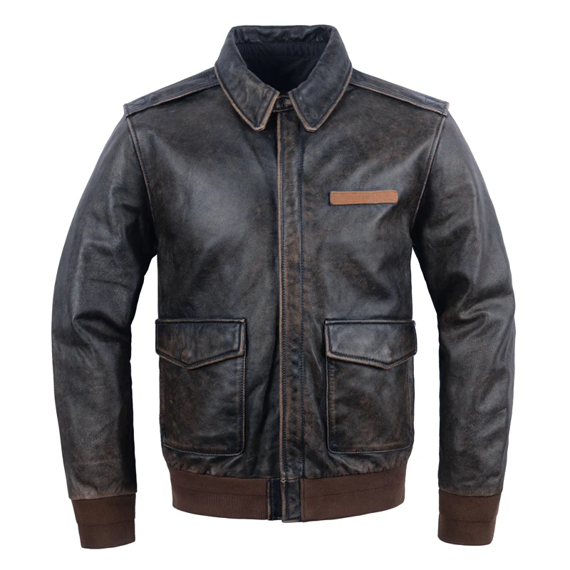

Ретро-куртка пилотская A2 в американском стиле, мужская, из натуральной воловьей кожи, повседневная верхняя одежда, винтажный стиль, осенняя мода