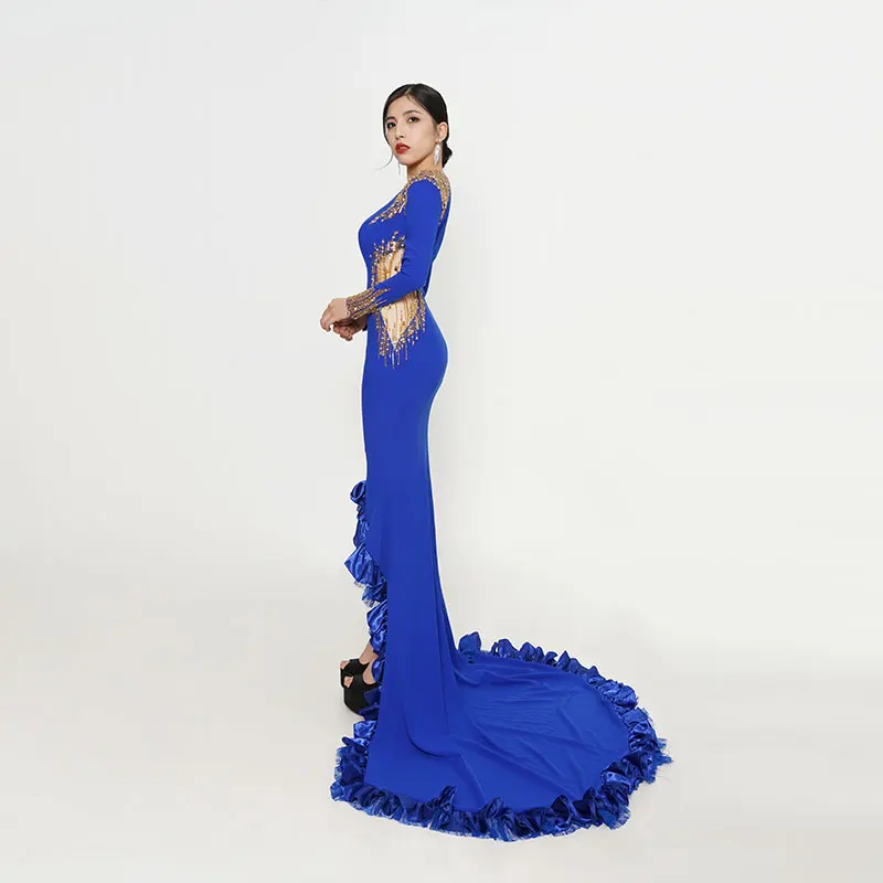 Baisha Luxury Evening Dress For Women Round Neck Handmade Beaded Long Skirt With Train Queen Gala Formal Occasions H1146