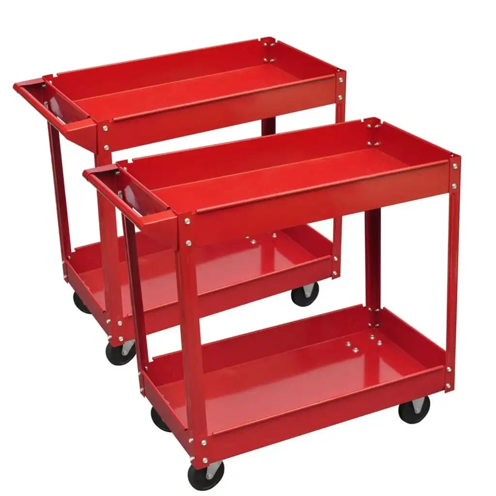 2 x Carrello Portautensili da Officina 100 kg con 2 Ripiani